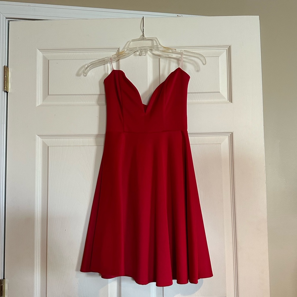 Red strapless dress, size medium